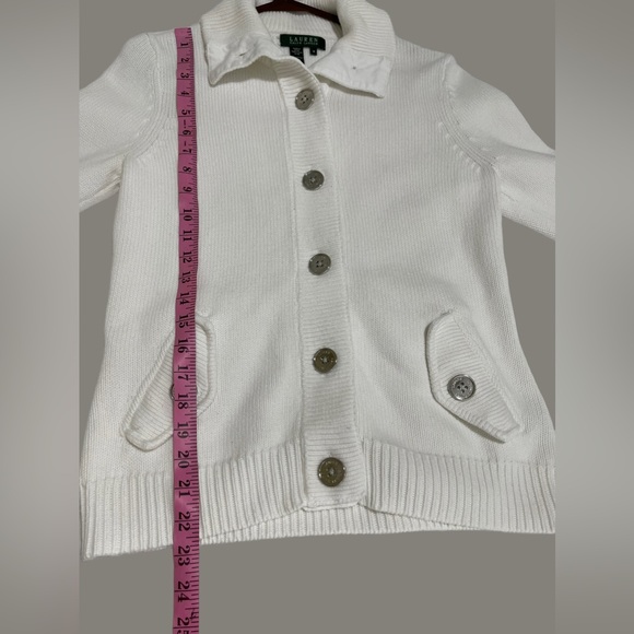 LRL Button Down Knitted Jacket Sweater With Pockets White Size M - Picture 8 of 10